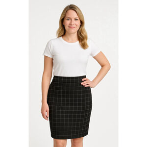 Women's ELLE Black White Plaid Pencil Skirt Sz Lg Business Professional Corpgore